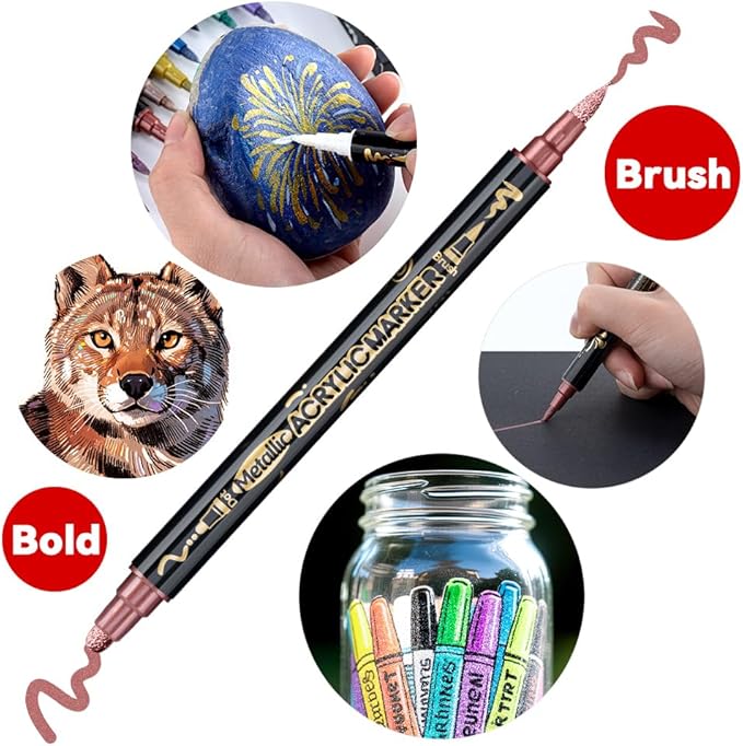 TRANSON 12Colors Metallic Paint Markers Bold and Brush Dual-tip - Image 4