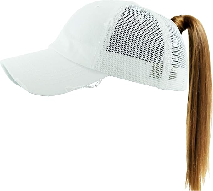 Classic Plain Ponytail Messy High Bun Headwear Adjustable Cotton Trucker Mesh Glitter Hat Baseball Cap