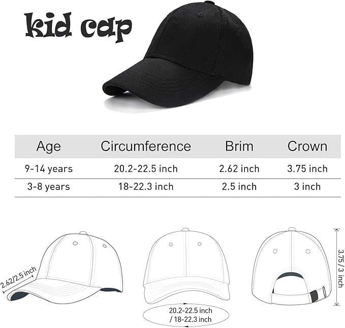 Edoneery Baseball Cap for Kids-Adjustable Washed Cotton Golf Toddler Hat for Boys & Girls