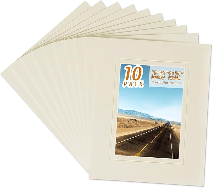 HOTUO 10 Pack Acid Free Ivory Picture Frame Mats, Pre-Cut 11x14 Picture Mats by HOTUO