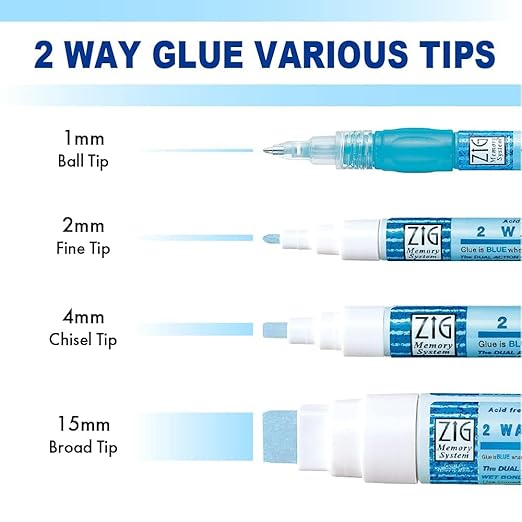 Kuretake Zig 2Way Glue Pen, 15mm Board Tip 2pcs Set, Quick Dry Liquid Stick - Image 5