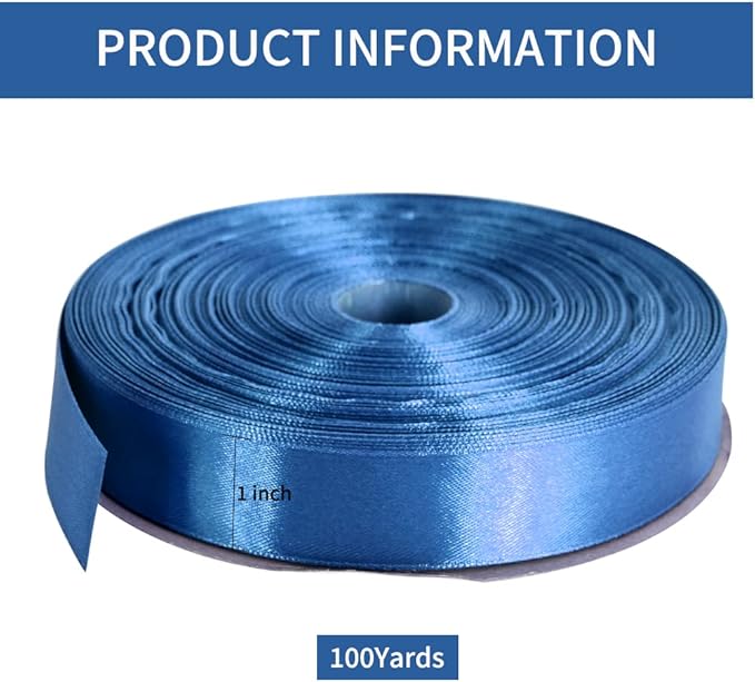 TONIFUL 1 Inch x 100yds Navy Deep Blue Satin Ribbon, Thin Solid Color Satin - Image 2