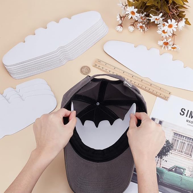 FINGERINSPIRE 50 Pcs Baseball Caps Inserts Shapers 3.7x11.2inch White Baseball Caps Inserts Universal Cap Inner Liner Cardboard Hat Support Brim Holder for Fitted Ball Sports Cap Insert