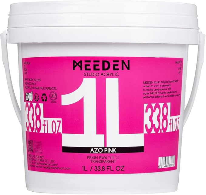 MEEDEN Azo Pink Acrylic Paint: 1 L /33.8 oz Heavy Body Gloss Non-Toxic by MEEDEN