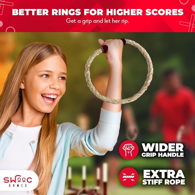 SWOOC Games - Rustic Ring Toss Game - Easy Setup & Extra Games Included - Ring - Image 3