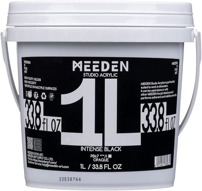 MEEDEN Intense Black Acrylic Paint: 1 L /33.8 oz Heavy Body Gloss Non-Toxic by MEEDEN