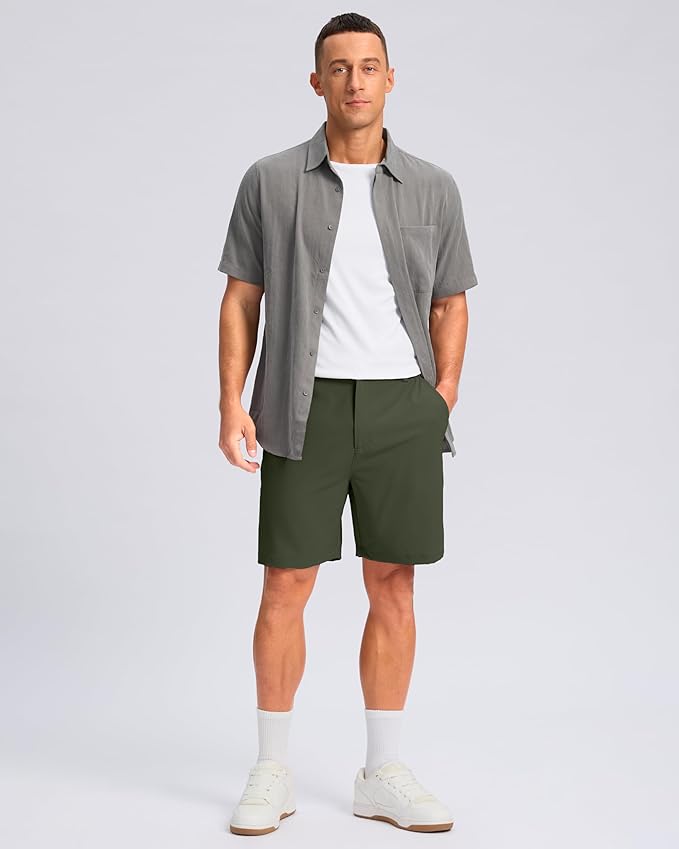 Pudolla Men's Casual Shorts 7"/9"/5" Lightweight Golf Shorts with 3 Pockets Stretch Quick Dry Comfy Work Shorts