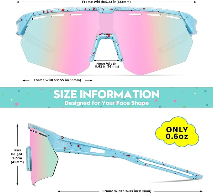 Youth Sports Sunglasses for Boys Girls Age 3-10, Lightweight Frame Kids Baseball Softball Cycling Sunglasses