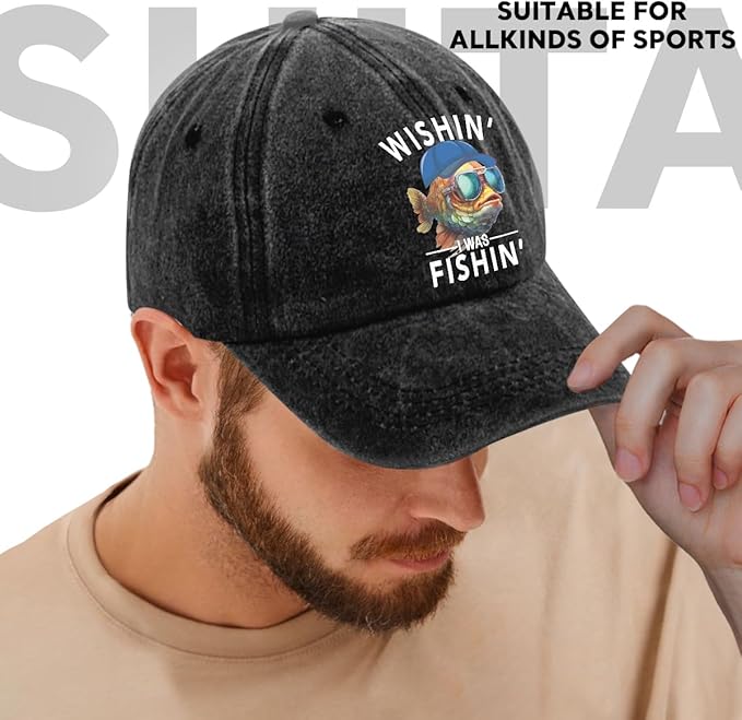 Fishing Adjustable Cotton Baseball Cap, Funny Trucker Hat Gift for Men Women Grandpa Dad Fishing Lover Fisherman