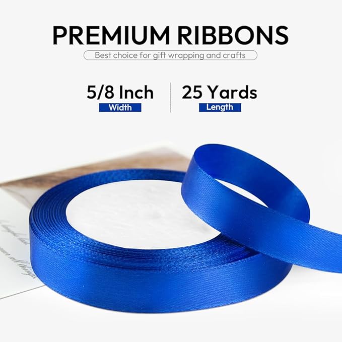 5/8 Inch 25 Yards Satin Ribbon Dark Blue, Solid Color Fabric Ribbon - Image 2