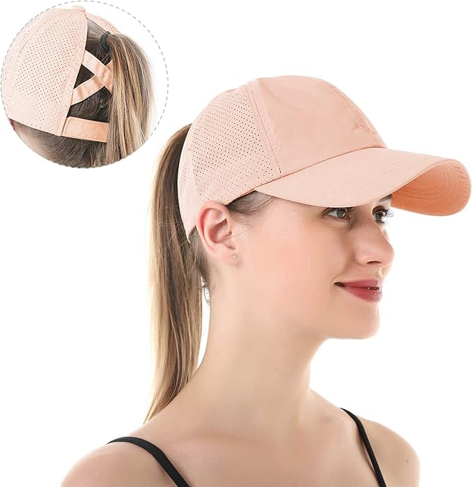 HGGE Womens Criss Cross Ponytail Baseball Cap Adjustable High Messy Bun Ponycap Quick Drying Hat