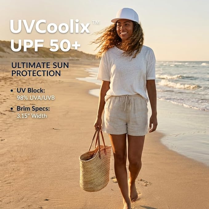 UVCoolix™ Cooling Sweatband Flat Bill Golf Baseball Cap,Breathable Sun Protection,Water-Resistant Snapback Performance Hat
