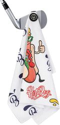Golf Towel Magnetic Towel for Bags with Clip for Men & Women，Microfiber Fabric Waffle Pattern Golf Towels for Strong Hold to GolfCarts or Clubs (White Hotdog)