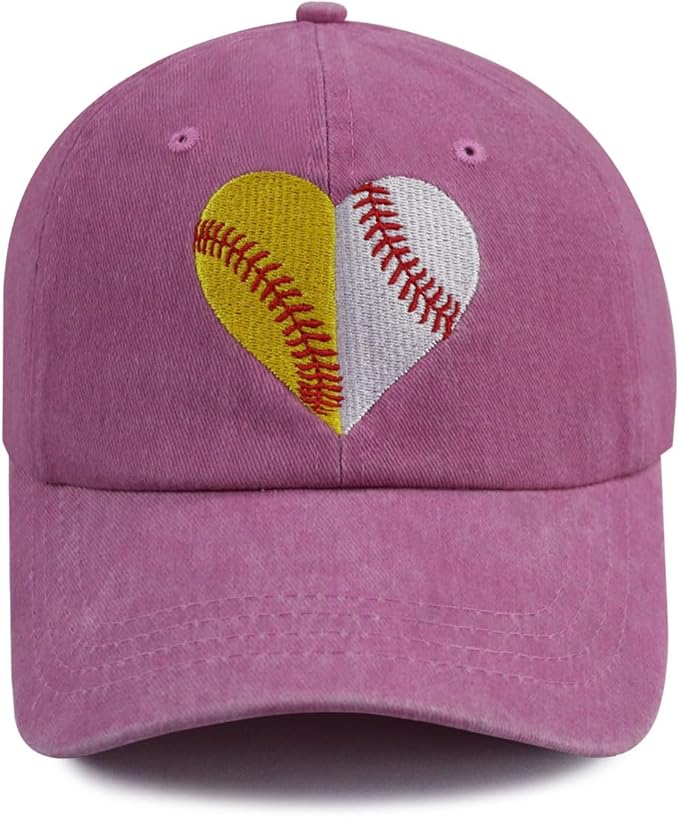 Baseball Softball Hat for Women, Funny Adjustable Cotton Sport Heart Baseball Cap