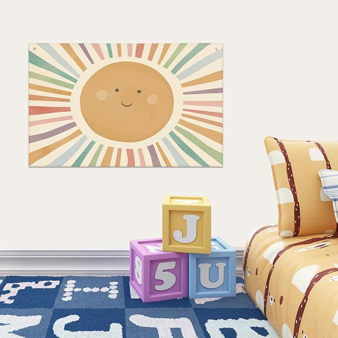 Watercolor Sun Banner Playroom Decor Banner Canvas 21 in x 33 in Hanging Flag - Image 6