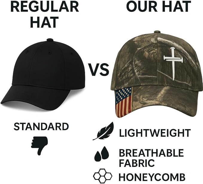 Adjustable Jesus 3 Nail Cross Hat with American Flag