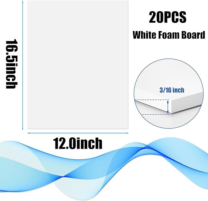 20 Pack White Foam Board 12" x 16.5", 3/16" Thickness Foam Core Baking Board - Image 2