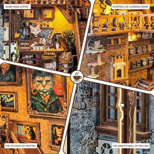 Roroom DIY Miniature House Kit, Book Nook Kit with LED Light,3D Wooden Puzzle Miniature Dollhouse Kit for Bookshelf Decor-Creative Gift for Family and Friends (Magic ACADEMY)