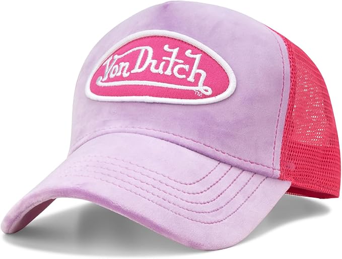 Von Dutch Unisex Trucker Hat - Velvet Curved Bill Mesh Back Retro Classic Adjustable Snapback Baseball Cap for Men and Women