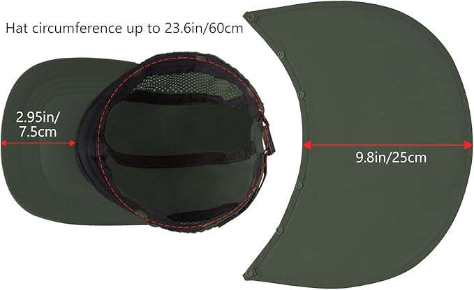 BASSDASH UPF 50+ Foldable Fishing Hat Baseball Cap with Removable Neck Flap Portable for Men Women Golf Hiking