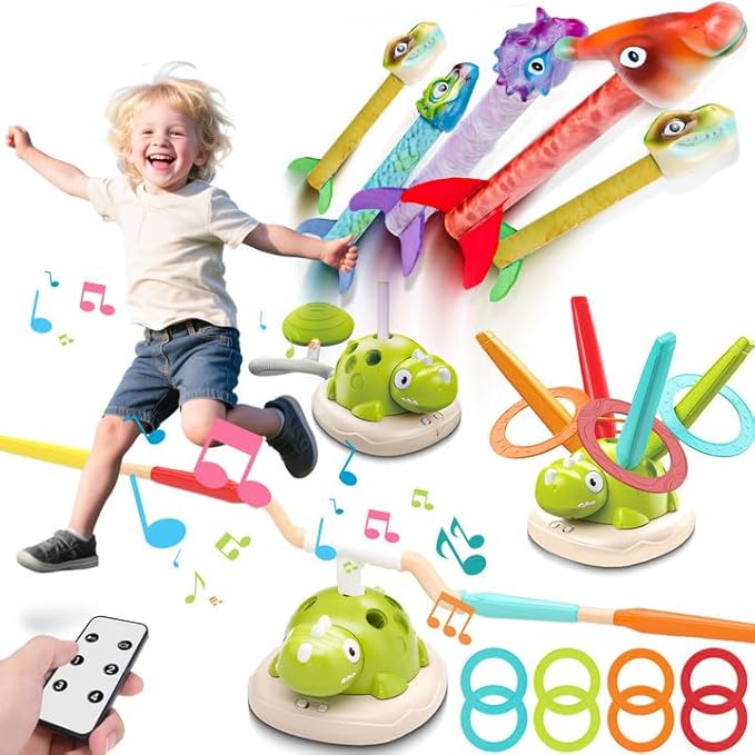 Aliex 3 in 1 Dinosaur Musical Jumping, Toss Ring and Stomping Launch Rocket by Aliex