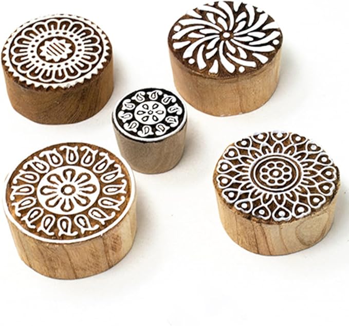 Round Shape Wooden Stamp Block for Block Printing by Hashcart