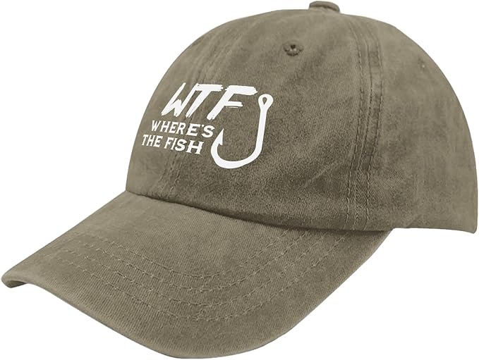 WTF Where's The Fish caps Funny Vintage Cotton Washed Baseball Caps Adjustable Low Profile Dad Hat