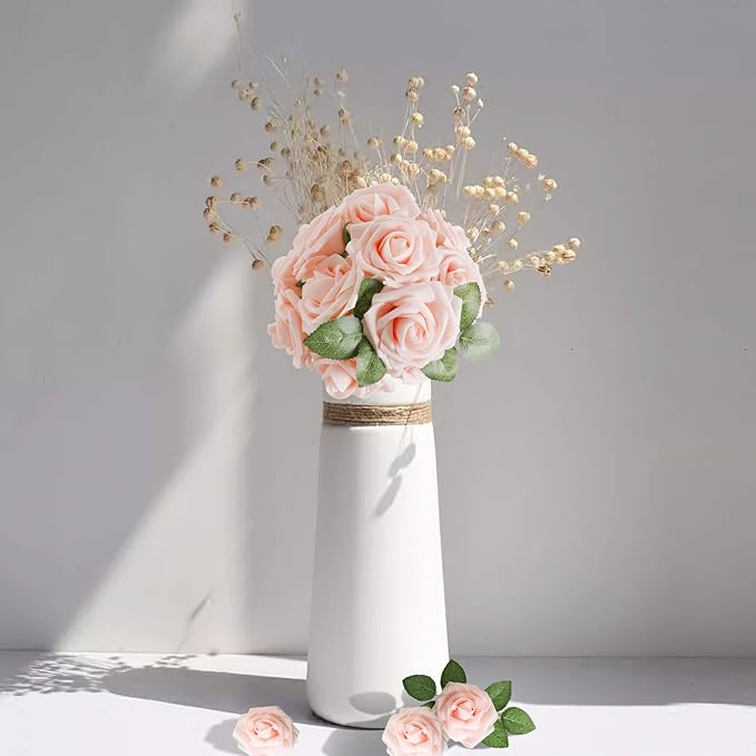 AmyHomie Artificial Flowers Blush Pink Rose 100pcs Real Looking Fake Roses - Image 4