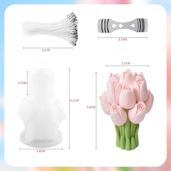JDH Flower Silicone Mold, Tulip Bouquet Silicone Candle Molds, 3D Flower Resin - Image 2