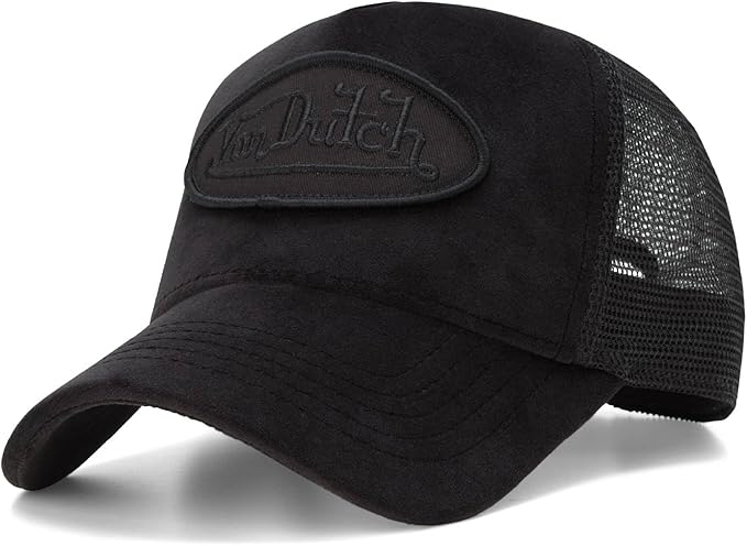 Von Dutch Unisex Trucker Hat - Velvet Curved Bill Mesh Back Retro Classic Adjustable Snapback Baseball Cap for Men and Women