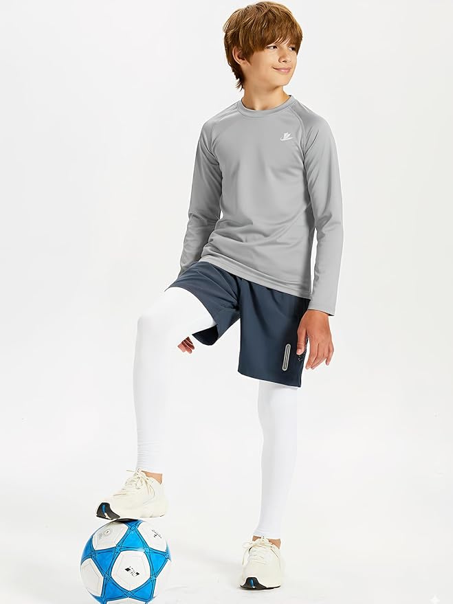 DEVOROPA Youth Boys Compression Thermal Shirt Long Sleeve Kids Fleece Baselayer Soccer Baseball Undershirt Slim/Regular/Husky