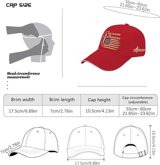 US 250 Years Freedoms 1776-2026 250th Birthday Embroidered Hats Garde Cap for Him