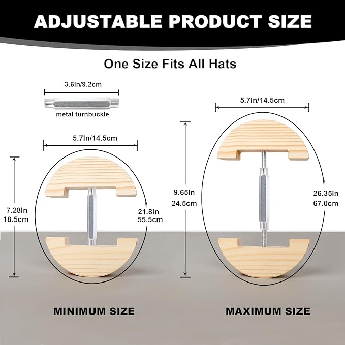 Hat Stretcher for Fitted Hats, Cowboy Hat Stretcher Fitted Hat 7 to 8 1/2, Adjustable Wooden Hat Jack Stretcher Fits All Caps