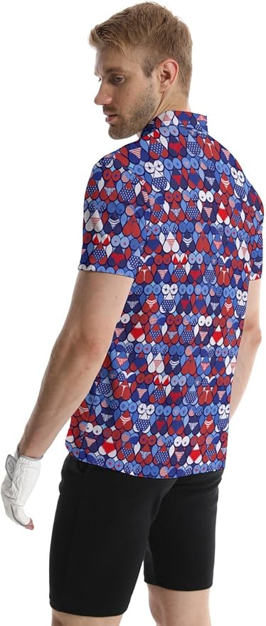 HUURAY Funny Golf Polos for Men Funny Print Short Sleeve Shirts Quick Dry Polo Shirts Hawaiian Shirt Performance Golf Outfits