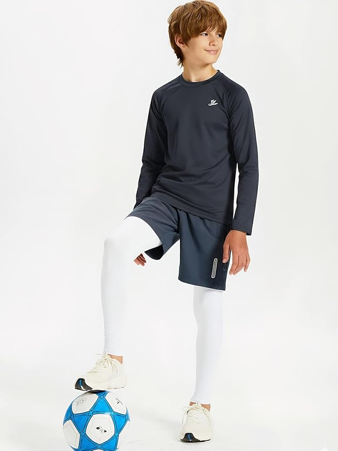 DEVOROPA Youth Boys Compression Thermal Shirt Long Sleeve Kids Fleece Baselayer Soccer Baseball Undershirt Slim/Regular/Husky