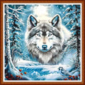 Joyhoor Stamped Cross Stitch Kits for Beginners Needlepoint Kits for Adults Embroidery Kits 11CT Counted Cross Stitch Kits Printed Embroidery Pattern-Abstract Wolf Snow Scene 18x18 inchs