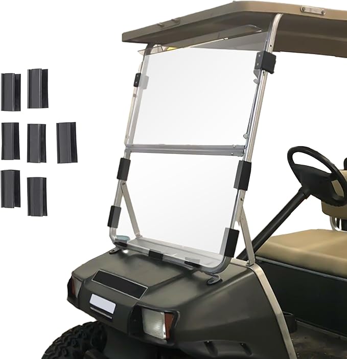 ECOTRIC Windshield Compatible with 1982-2000.5 Club Car DS Clear Fold Down Impact Resistant Golf Cart DS Model Approximate dimensions 39.25"W X 36.75"H