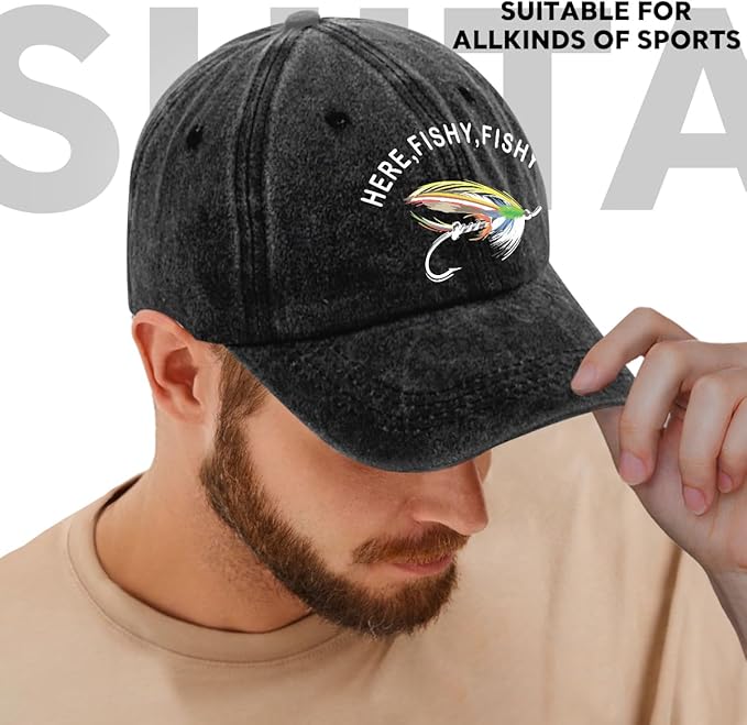 Fishing Adjustable Cotton Baseball Cap, Funny Trucker Hat Gift for Men Women Grandpa Dad Fishing Lover Fisherman