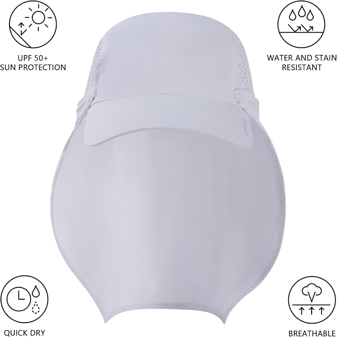 BASSDASH UPF 50+ Foldable Fishing Hat Baseball Cap with Removable Neck Flap Portable for Men Women Golf Hiking