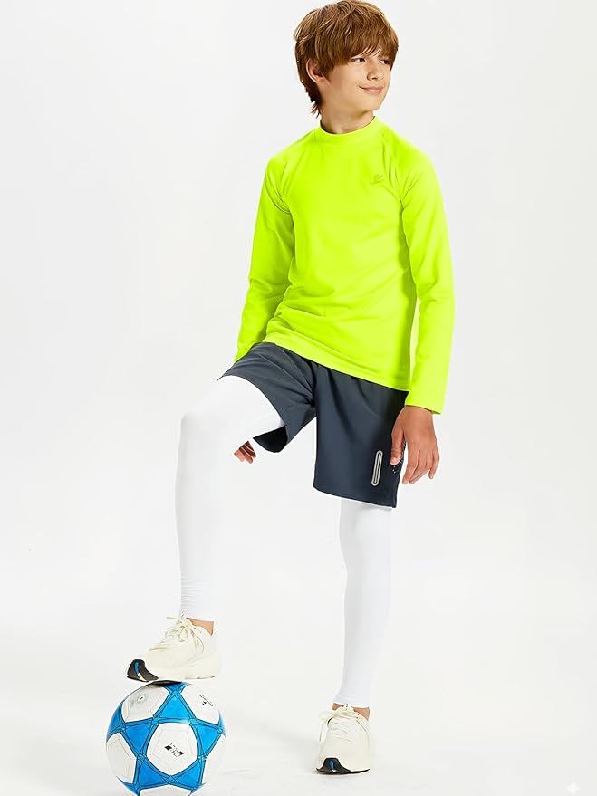 DEVOROPA Youth Boys Compression Thermal Shirt Long Sleeve Kids Fleece Baselayer Soccer Baseball Undershirt Slim/Regular/Husky