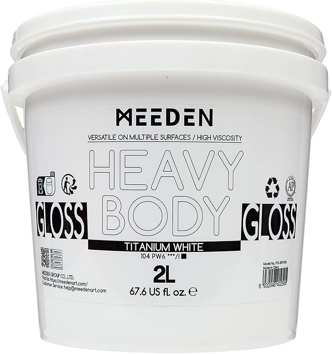 MEEDEN Titanium White Acrylic Paint: 2L/67.64oz/0.53 gal Heavy Body Gloss by MEEDEN