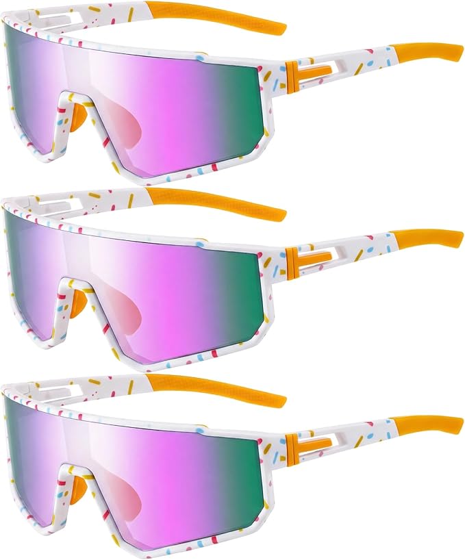 Kingdder 3 Pcs Baseball Ice Cream Drip Sunglasses for Youth Sunglasses for Sport Softball Cycling Baseball Golf
