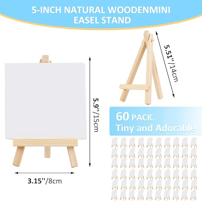 60 Pcs 5 Inch Mini Wood Display Easel, Small Wooden Easel Stand Art Craft - Image 3