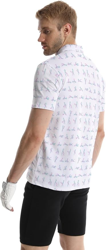 HUURAY Funny Golf Polos for Men Funny Print Short Sleeve Shirts Quick Dry Polo Shirts Hawaiian Shirt Performance Golf Outfits