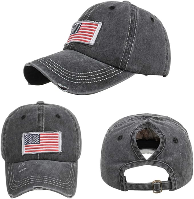 Criss Cross Hat Washed Distressed Baseball Cap Ponytail Hat High Messy Bun Ponycap for Women