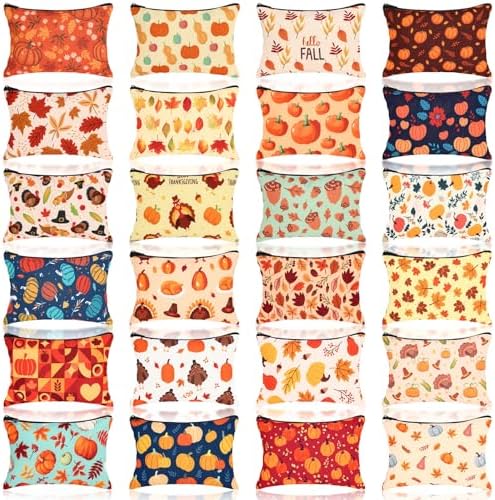 Meanplan 24 Pcs Fall Makeup Bags Gift, Thanksgiving Day Cosmetic Bag Bulk