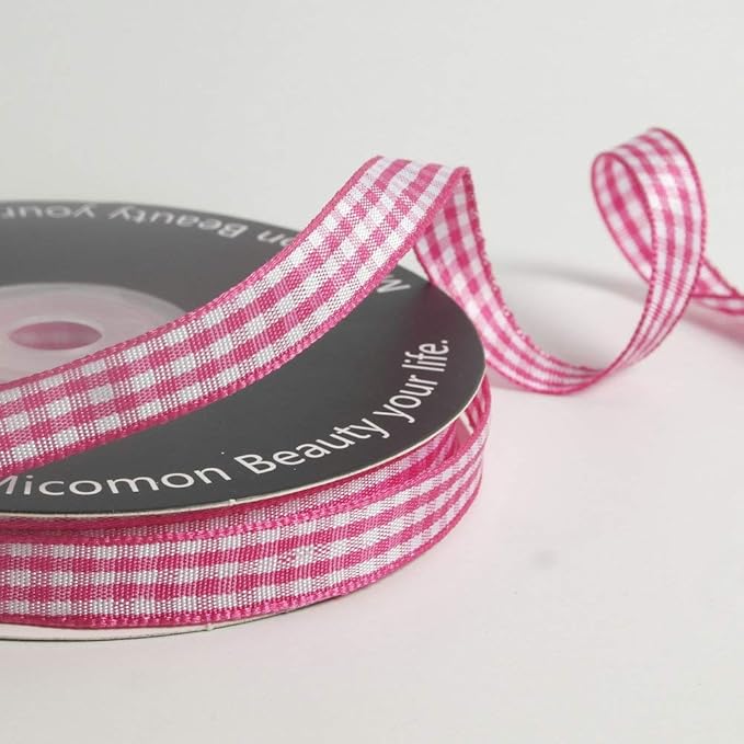 Pink and White Gingham Ribbon Hot Pink Gingham Ribbon 25 Yards Each Roll 100% - Image 5