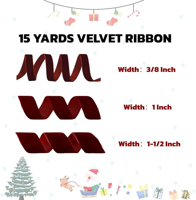 15 Yards Velvet Ribbon 3/8 Inch Single Face Red Velvet Ribbon Spool Prefect - Image 2