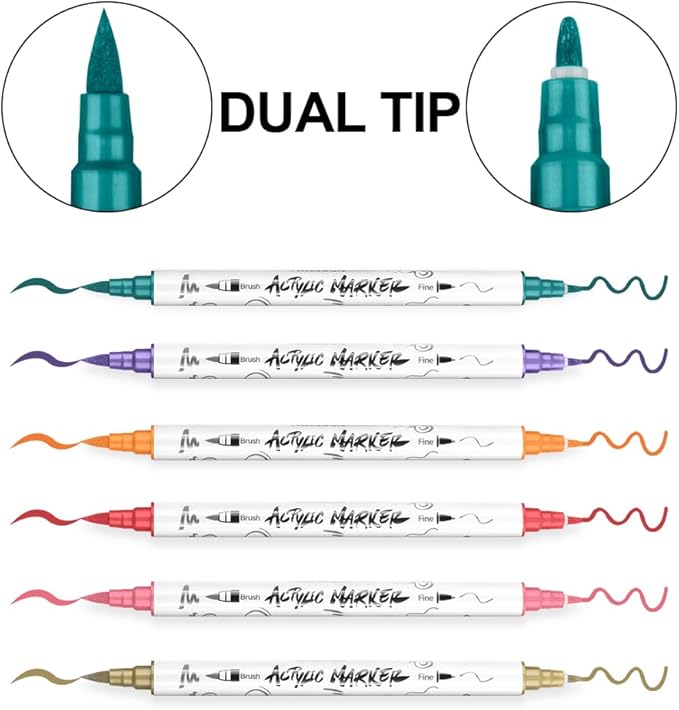 TRANSON 24 Colors Fine and Brush Dual-tip Acrylic Paint Marker Pen Set - Image 4