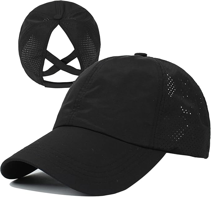 HGGE Womens Criss Cross Ponytail Baseball Cap Adjustable High Messy Bun Ponycap Quick Drying Hat
